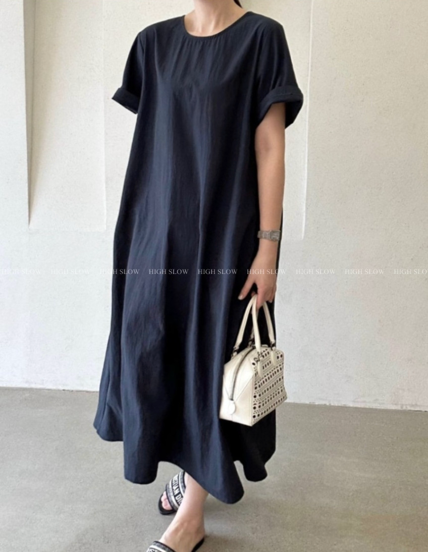 [77-88까지]🌿노리타 리사 백리본 원피스 Norita Lisa Back Ribbon Maxi Dress | Cooling Rayon Nylon Fabric · Loose A-Line Fit · Elegant Minimal Summer Dress · Premium Korean Style✨