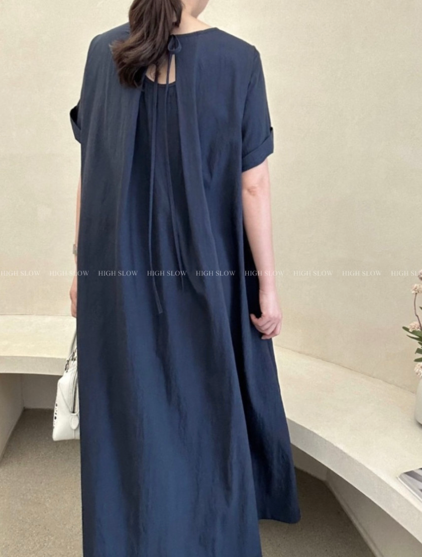 [77-88까지]🌿노리타 리사 백리본 원피스 Norita Lisa Back Ribbon Maxi Dress | Cooling Rayon Nylon Fabric · Loose A-Line Fit · Elegant Minimal Summer Dress · Premium Korean Style✨