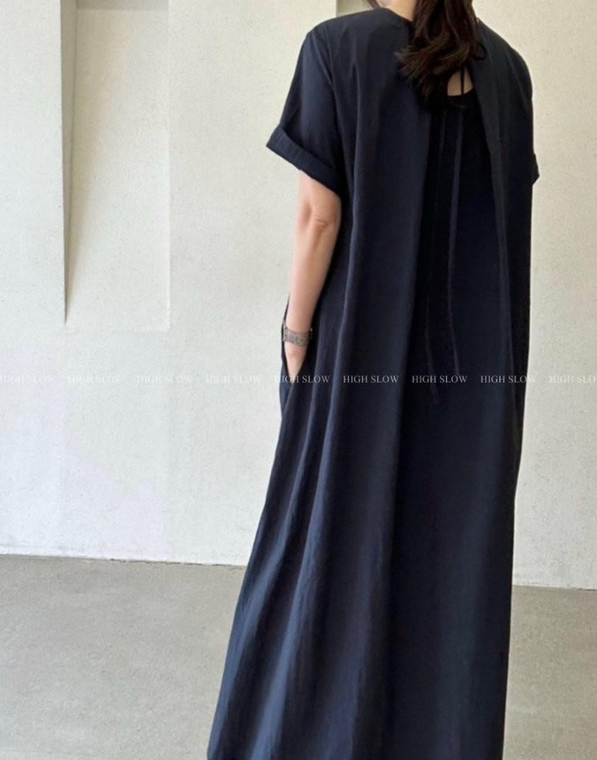 [77-88까지]🌿노리타 리사 백리본 원피스 Norita Lisa Back Ribbon Maxi Dress | Cooling Rayon Nylon Fabric · Loose A-Line Fit · Elegant Minimal Summer Dress · Premium Korean Style✨