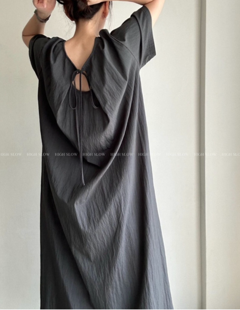 [77-88까지]🌿노리타 리사 백리본 원피스 Norita Lisa Back Ribbon Maxi Dress | Cooling Rayon Nylon Fabric · Loose A-Line Fit · Elegant Minimal Summer Dress · Premium Korean Style✨