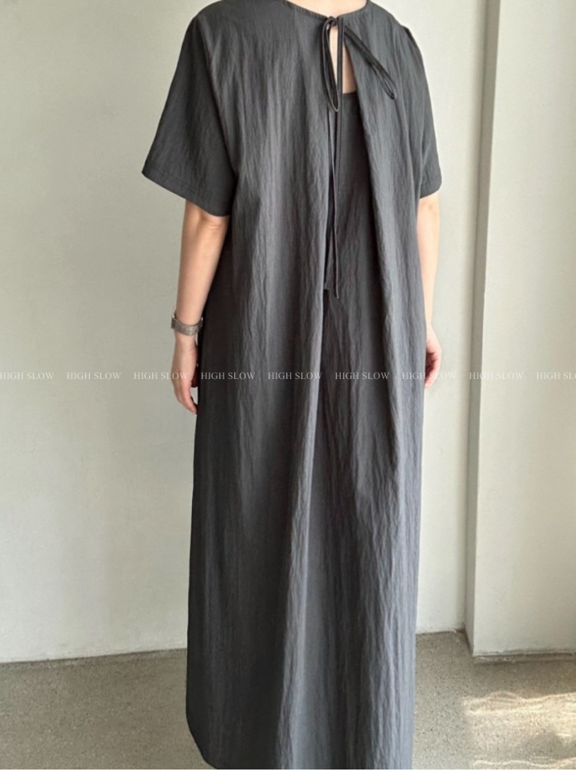 [77-88까지]🌿노리타 리사 백리본 원피스 Norita Lisa Back Ribbon Maxi Dress | Cooling Rayon Nylon Fabric · Loose A-Line Fit · Elegant Minimal Summer Dress · Premium Korean Style✨
