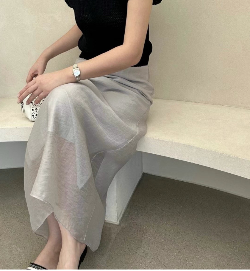 [허리 29까지]✨노리타 시스루 레이어드 밴딩 롱 스커트 🤍 Norita Sheer Layered Elastic Waist Maxi Skirt | 여리핏 썸머 롱스커트 · 안감 내장 · 체형커버 데일리룩✨