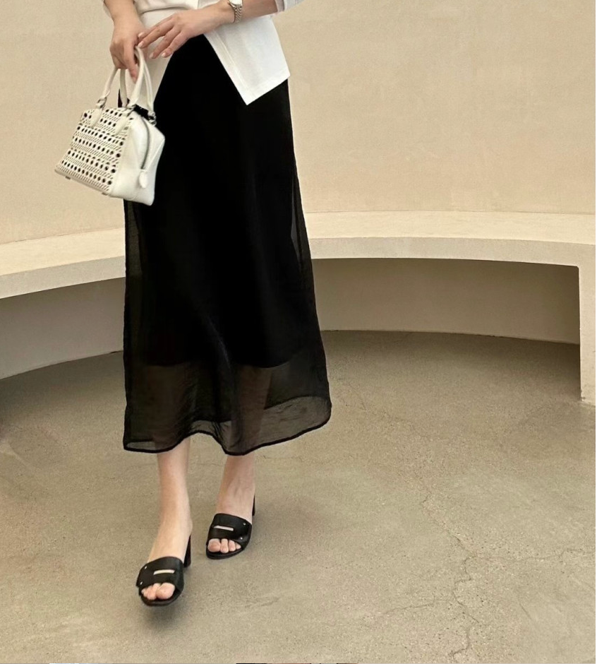 [허리 29까지]✨노리타 시스루 레이어드 밴딩 롱 스커트 🤍 Norita Sheer Layered Elastic Waist Maxi Skirt | 여리핏 썸머 롱스커트 · 안감 내장 · 체형커버 데일리룩✨