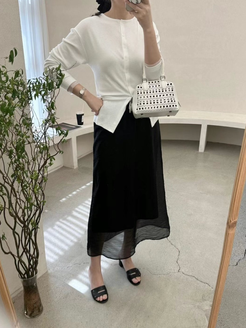 [허리 29까지]✨노리타 시스루 레이어드 밴딩 롱 스커트 🤍 Norita Sheer Layered Elastic Waist Maxi Skirt | 여리핏 썸머 롱스커트 · 안감 내장 · 체형커버 데일리룩✨