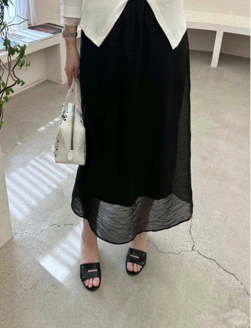 [허리 29까지]✨노리타 시스루 레이어드 밴딩 롱 스커트 🤍 Norita Sheer Layered Elastic Waist Maxi Skirt | 여리핏 썸머 롱스커트 · 안감 내장 · 체형커버 데일리룩✨