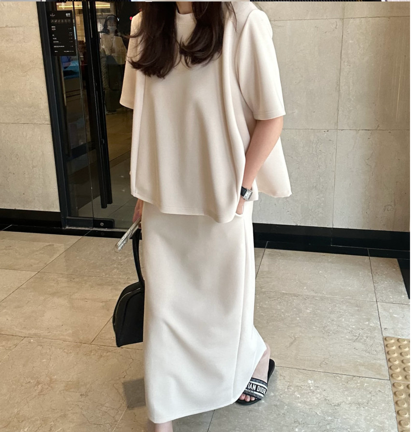 [77까지]✨노리타 데일리 쿨 셋업 🤍 Norita Daily Cool Touch Two-Piece Skirt Set | 프리미엄 톡톡 원단 · 체형커버 플레어핏 · 데일리 세트룩✨