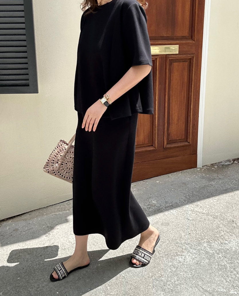 [77까지]✨노리타 데일리 쿨 셋업 🤍 Norita Daily Cool Touch Two-Piece Skirt Set | 프리미엄 톡톡 원단 · 체형커버 플레어핏 · 데일리 세트룩✨