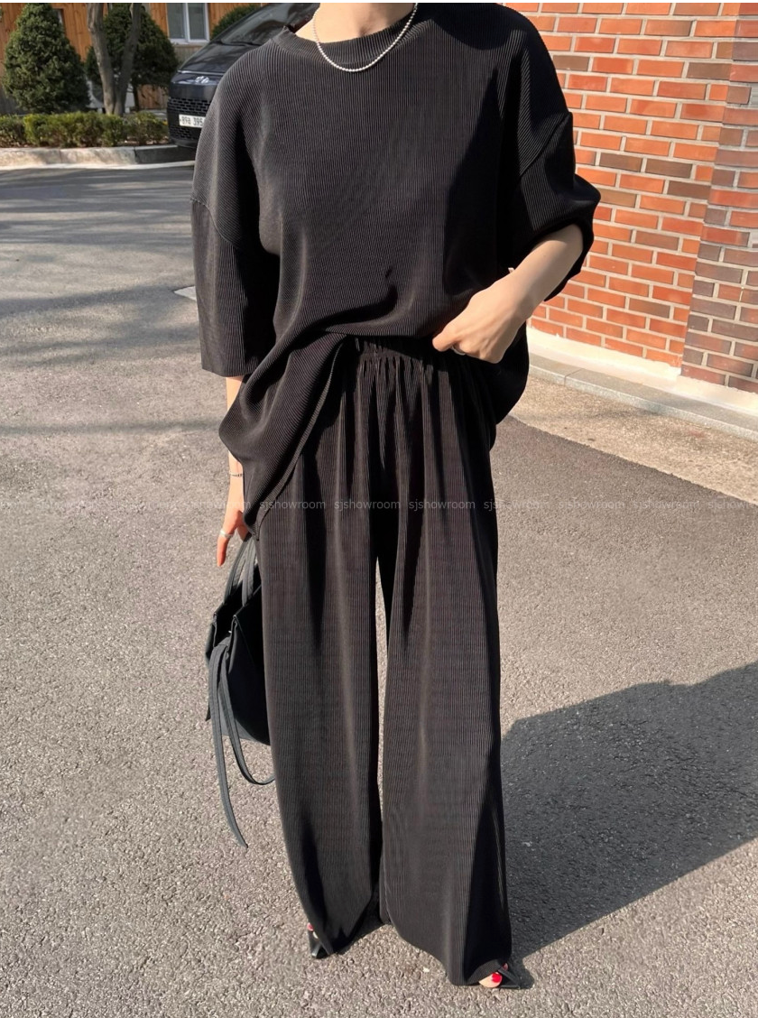 [88까지]✨오픈 벤타 럭스 플리츠 팬츠 세트 🤍 Open Venta Luxe Pleated Wide Pants Two-Piece Set | 프리미엄 고밀도 플리츠 · 우아한 촤르르핏 · 체형커버 롱탑 · 한여름 쿨링 셋업 · 고급 리조트룩✨