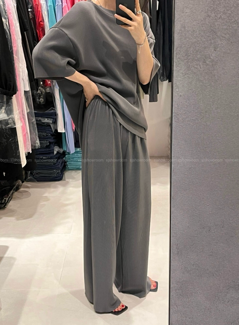 [88까지]✨오픈 벤타 럭스 플리츠 팬츠 세트 🤍 Open Venta Luxe Pleated Wide Pants Two-Piece Set | 프리미엄 고밀도 플리츠 · 우아한 촤르르핏 · 체형커버 롱탑 · 한여름 쿨링 셋업 · 고급 리조트룩✨