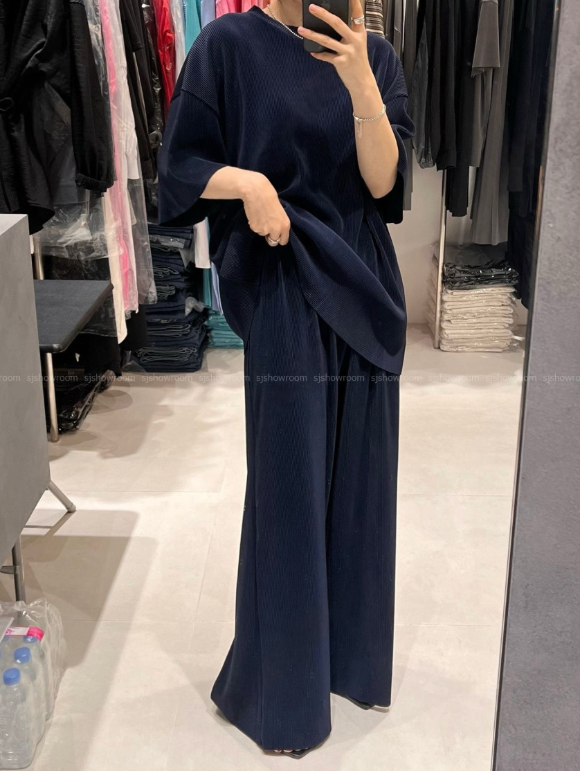 [88까지]✨오픈 벤타 럭스 플리츠 팬츠 세트 🤍 Open Venta Luxe Pleated Wide Pants Two-Piece Set | 프리미엄 고밀도 플리츠 · 우아한 촤르르핏 · 체형커버 롱탑 · 한여름 쿨링 셋업 · 고급 리조트룩✨