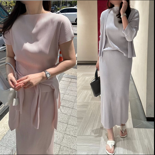 [3주예상] [66반까지]✨노리타 프리미엄 플리츠 3종 셋업 💫 Norita Premium Pleated 3PCS Set | 플리츠 블라우스 + 롱 스커트 + 가디건 세트 · 우아한 촤르르핏 · 고급 데일리룩 · 하객룩 · 여행룩✨