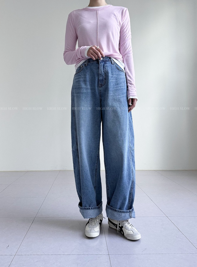 [32까지가능][3주예상]🔥 👖인생 데님 찾으셨나요? 드디어 발견한 페르헤 옆절개선 다트 와이드 데님 팬츠 Best-Selling Side Dart Wide Denim Jeans