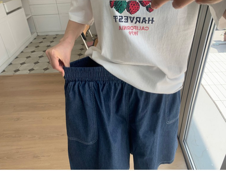 ❄️[88까지가능][너무편한 데님반바지]🔥 입는 순간 교복 예약! 허리밴딩 스티치 데님 5부 팬츠 Easy Denim Culotte Shorts