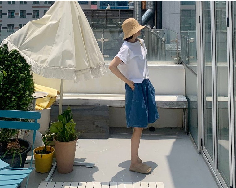 ❄️[88까지가능][너무편한 데님반바지]🔥 입는 순간 교복 예약! 허리밴딩 스티치 데님 5부 팬츠 Easy Denim Culotte Shorts