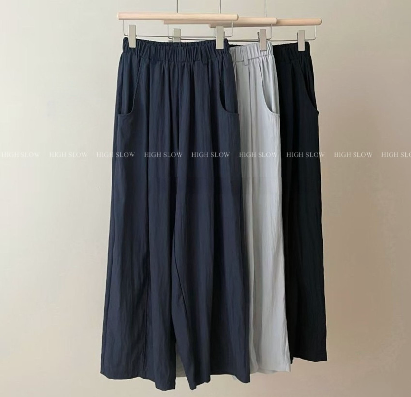 🌿 데이 바스락 밴딩 와이드 팬츠 여름 냉감 와이드 통바지 데일리룩 휴가룩 롱팬츠 Day Cooling Wide Leg Crinkle Pants