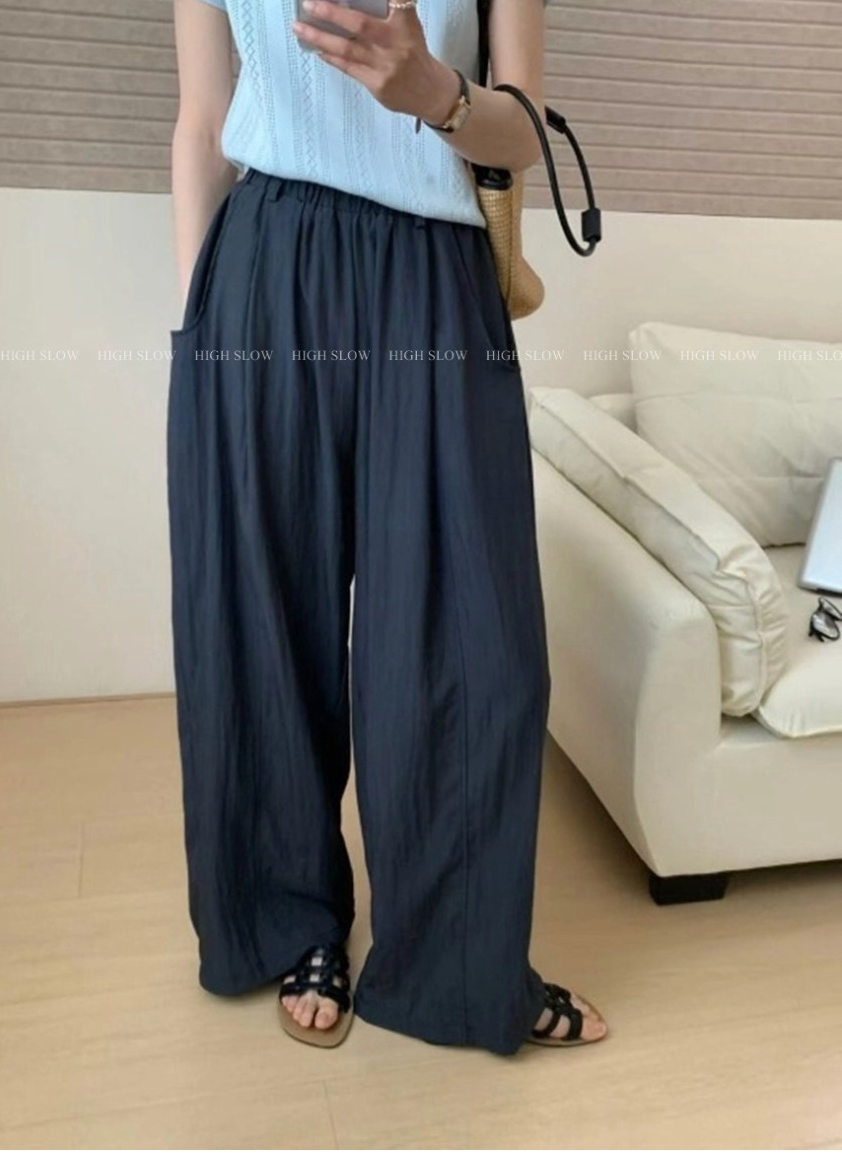 🌿 데이 바스락 밴딩 와이드 팬츠 여름 냉감 와이드 통바지 데일리룩 휴가룩 롱팬츠 Day Cooling Wide Leg Crinkle Pants