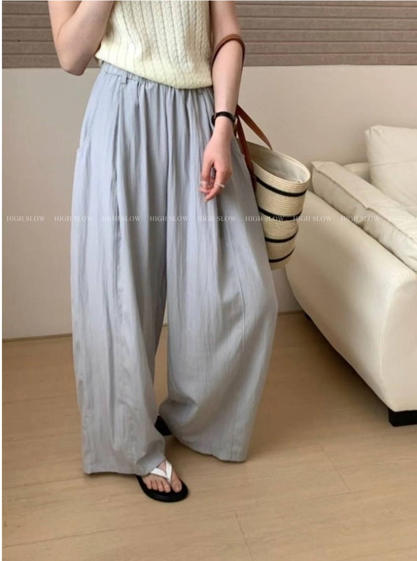 🌿 데이 바스락 밴딩 와이드 팬츠 여름 냉감 와이드 통바지 데일리룩 휴가룩 롱팬츠 Day Cooling Wide Leg Crinkle Pants