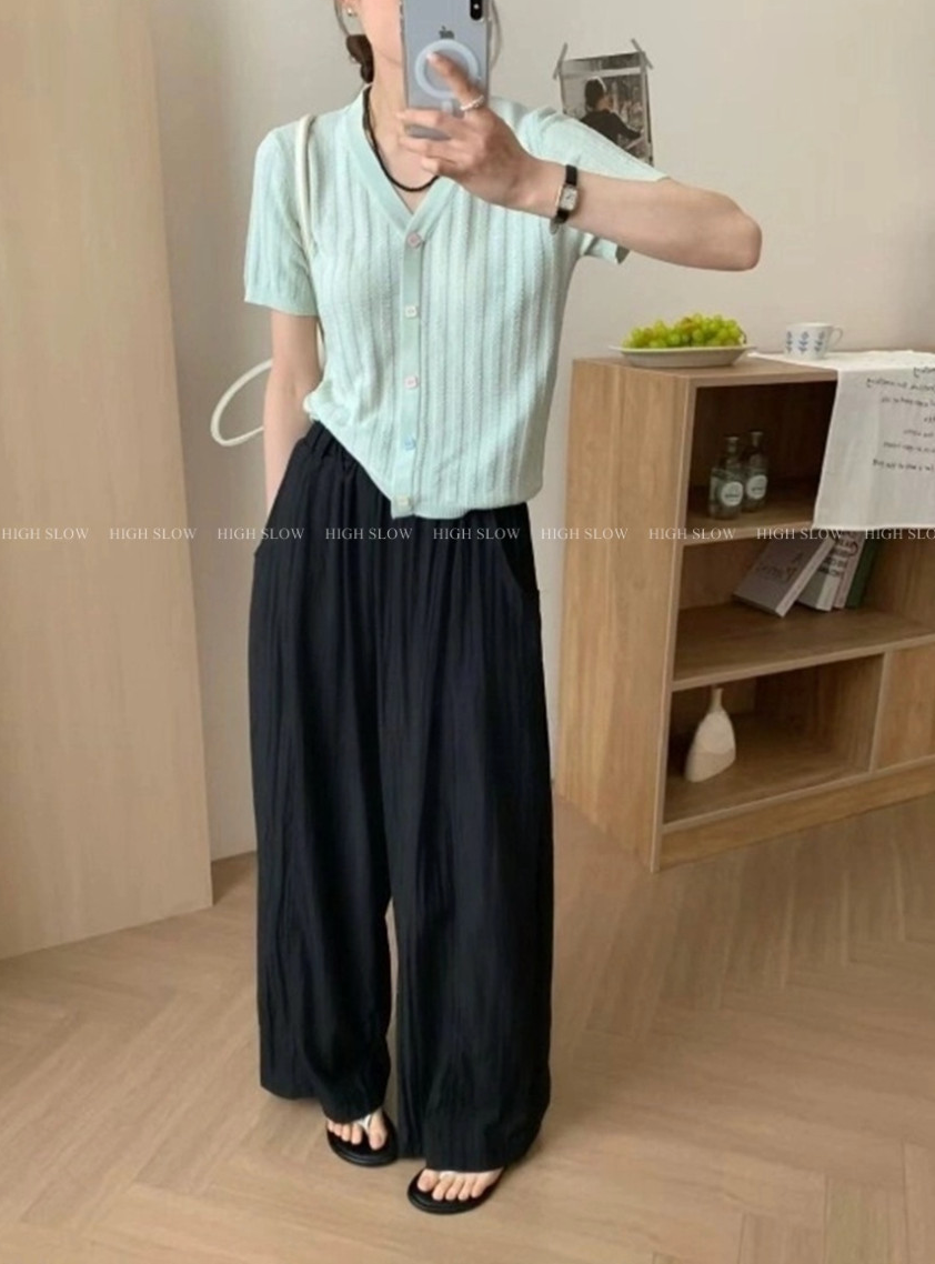 🌿 데이 바스락 밴딩 와이드 팬츠 여름 냉감 와이드 통바지 데일리룩 휴가룩 롱팬츠 Day Cooling Wide Leg Crinkle Pants