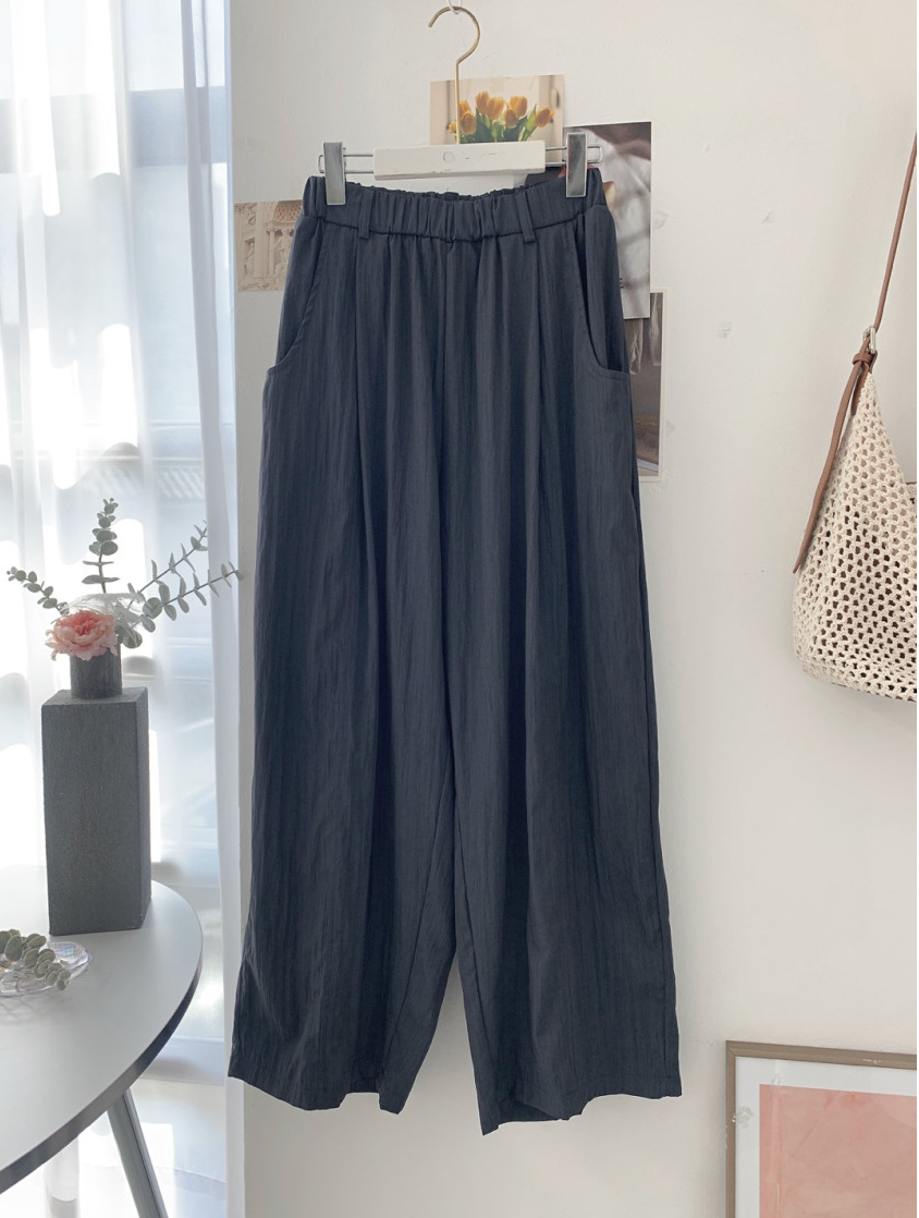 🌿 데이 바스락 밴딩 와이드 팬츠 여름 냉감 와이드 통바지 데일리룩 휴가룩 롱팬츠 Day Cooling Wide Leg Crinkle Pants