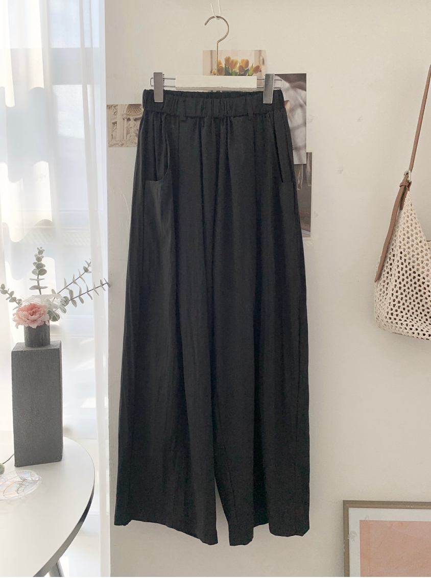 🌿 데이 바스락 밴딩 와이드 팬츠 여름 냉감 와이드 통바지 데일리룩 휴가룩 롱팬츠 Day Cooling Wide Leg Crinkle Pants