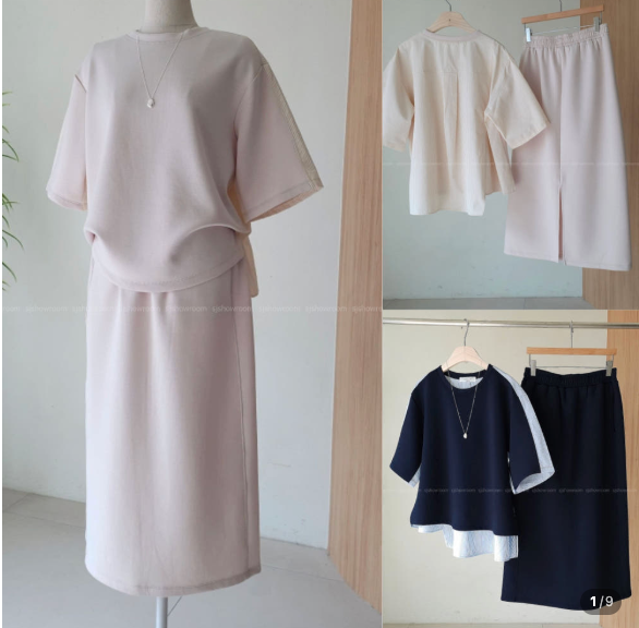 🌸 토리 배색 백포인트 스커트 세트 우아한 투피스 셋업 밴딩 스커트 세트 Tori Contrast Back Detail Skirt Set