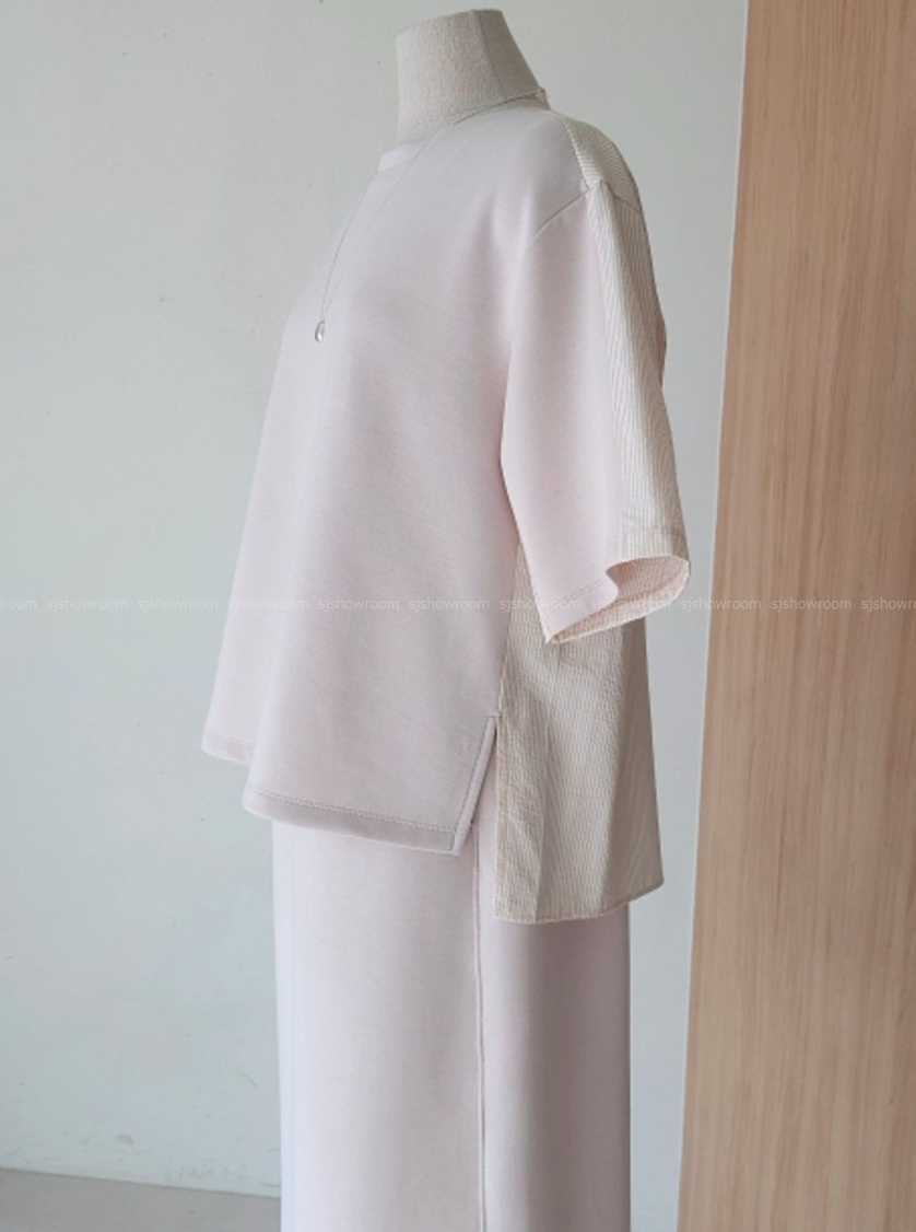 🌸 토리 배색 백포인트 스커트 세트 우아한 투피스 셋업 밴딩 스커트 세트 Tori Contrast Back Detail Skirt Set