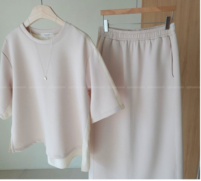 🌸 토리 배색 백포인트 스커트 세트 우아한 투피스 셋업 밴딩 스커트 세트 Tori Contrast Back Detail Skirt Set