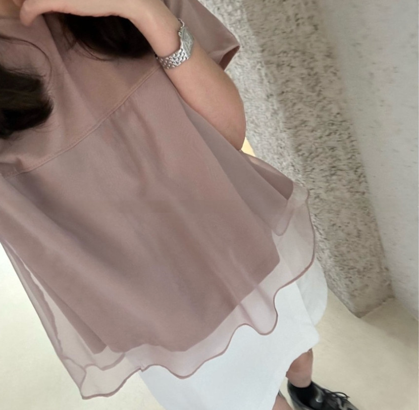 [77까지]✨ 🌸노리타 뮤즈 오간자 레이어드 반팔 티셔츠 시스루 체형커버 티셔츠 Norita Muse Organza Layered T-Shirt