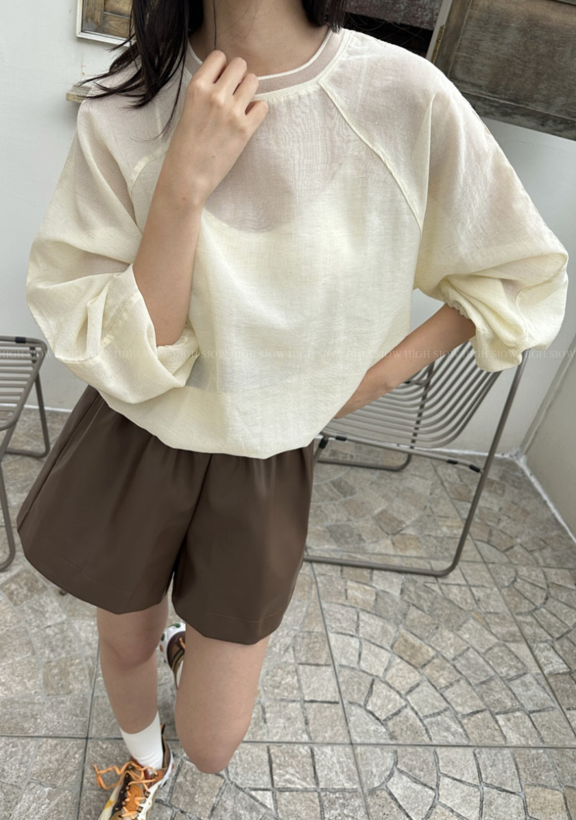 [77까지][3주소요]✨🌿 한국 대유행 린넨 오간자 시스루 맨투맨 여성 루즈핏 여름 블라우스 체형커버 데일리룩 Summer Linen Organza Sheer Sweatshirt