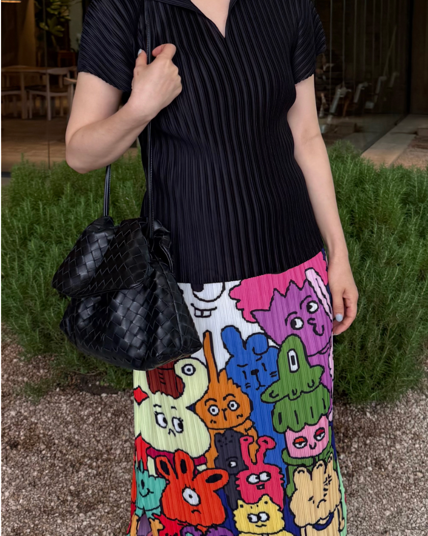 🧸하나만 입어도 스타일 완성! 유니크 팝아트 플리츠 롱스커트 Unique Pop Art Pleated Long Skirt