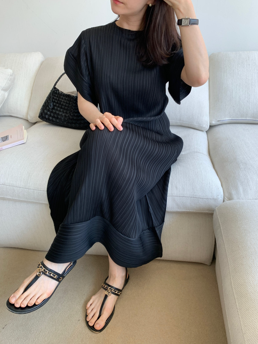 ✨ 국내생산 고퀄리티 플리츠 주름 가로 밑단 포인트 롱원피스 ✨ 체형커버 날개소매 플리츠 원피스 · 우아한 데일리룩 · 모임룩 여행룩 추천 | Premium Korean-Made Pleated Long Dress ✨ Elegant Pleated Maxi Dress