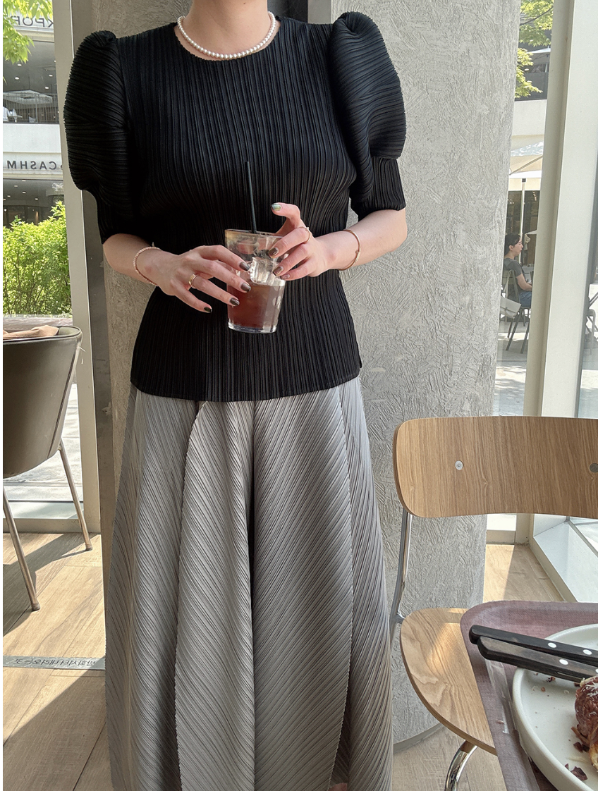 ✨ [88까지 가능] 호박 플리츠 와이드 팬츠 · 프리미엄 플리츠 · 체형커버 · 밴딩팬츠 · 통팬츠 · 냉감팬츠 · 여름팬츠 · 소멸팬츠 · 교회룩 · 모임룩 | Pumpkin Pleated Wide Pants