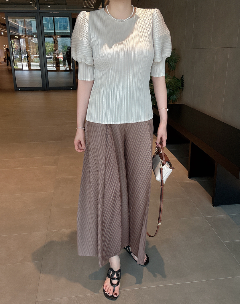 ✨ [88까지 가능] 호박 플리츠 와이드 팬츠 · 프리미엄 플리츠 · 체형커버 · 밴딩팬츠 · 통팬츠 · 냉감팬츠 · 여름팬츠 · 소멸팬츠 · 교회룩 · 모임룩 | Pumpkin Pleated Wide Pants