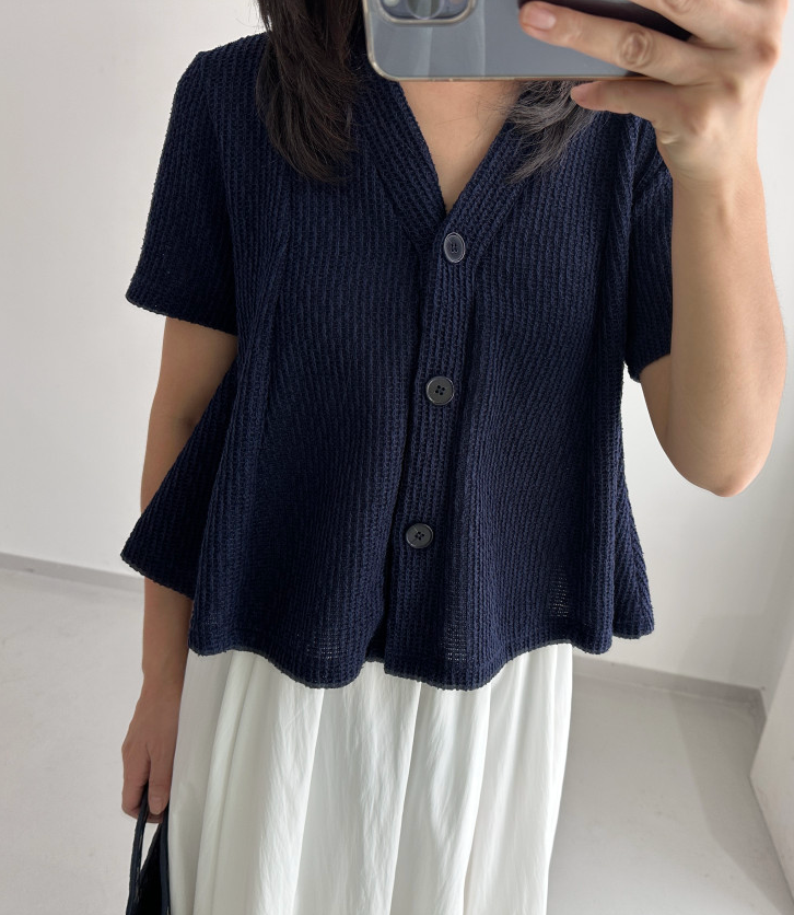 🤎✨ 노리타 버블니트 훌가디건 ✨🤎 여름가디건 · 반팔 크롭가디건 · 브이넥 니트가디건 · 체형커버 가디건 | Norita Bubble Knit Flare Cardigan ✨ Summer Knit Cardigan