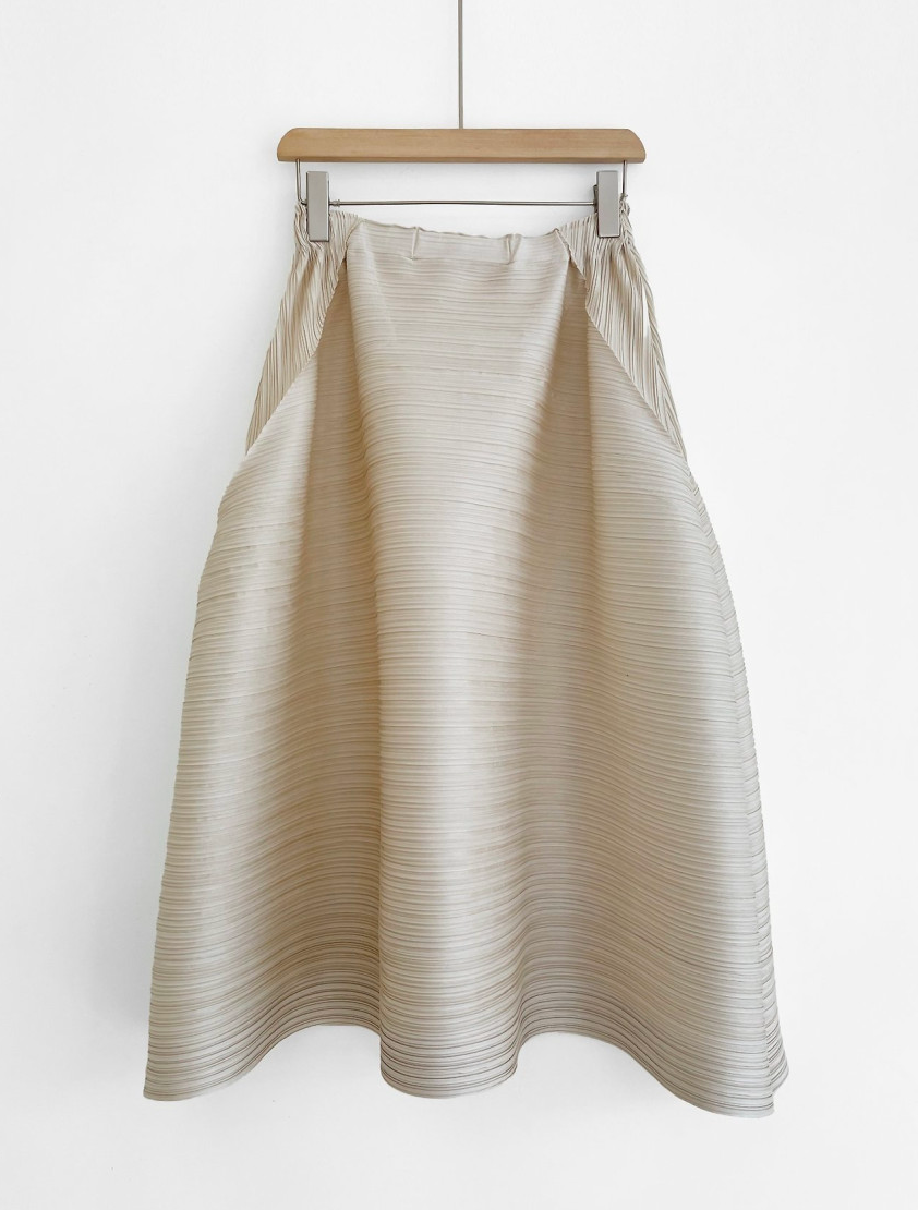 🏺 [88가능]프리미엄 돋보적 입체 가로 플리츠 항아리 벌룬 미디 스커트 │ Sculpted Horizontal Pleated Balloon Midi Skirt with Tummy Control · 체형커버 · 밴딩허리 · 우아한 볼륨핏 · 88까지 추천