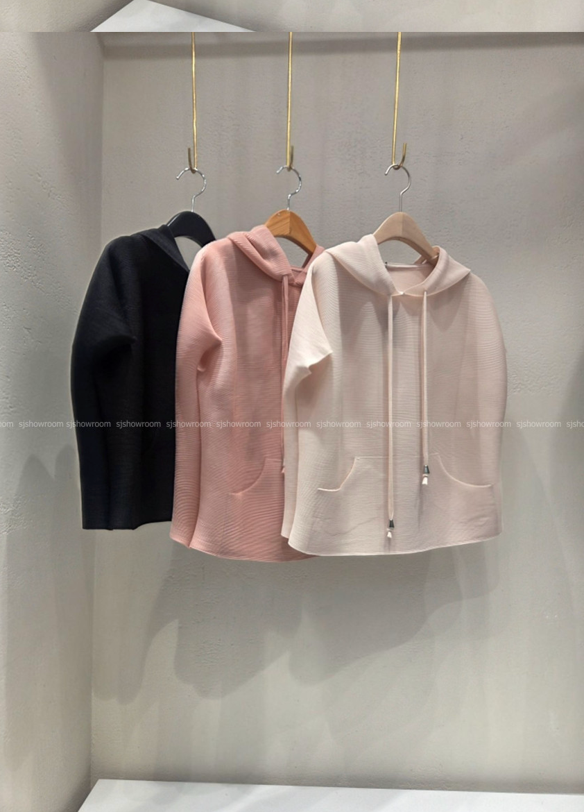 🏺✨ 플리츠 후드 반팔 티셔츠[긴팔보다 조금 작고 짧아요] │ Effortless Pleats Hoodie Tee │ 77까지 여유핏 데일리 플리츠 탑