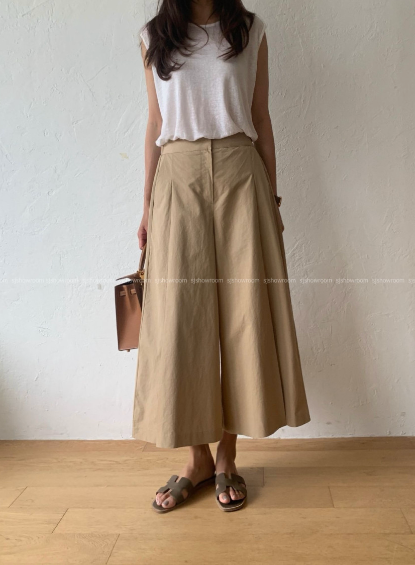 ✨🖤 [66-77초반까지 가능] [데일리템]럭키룸 핀턱 9부 쌍침 와이드팬츠 │ Luckyroom Pintuck Double Stitch Wide Pants