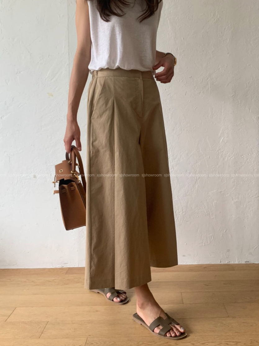 ✨🖤 [66-77초반까지 가능] [데일리템]럭키룸 핀턱 9부 쌍침 와이드팬츠 │ Luckyroom Pintuck Double Stitch Wide Pants