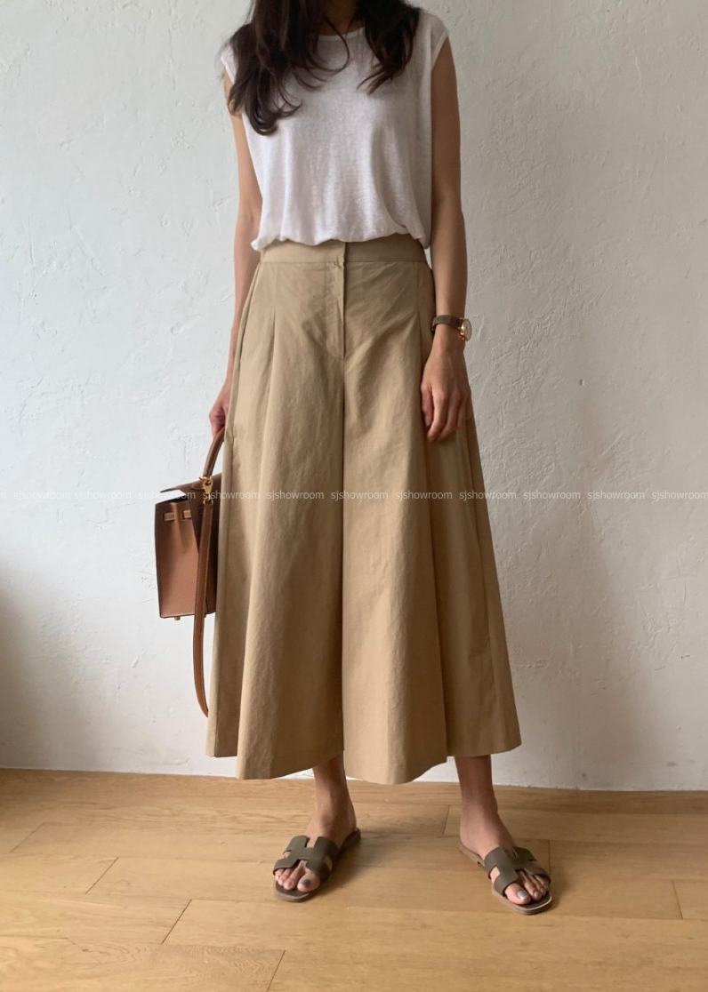 ✨🖤 [66-77초반까지 가능] [데일리템]럭키룸 핀턱 9부 쌍침 와이드팬츠 │ Luckyroom Pintuck Double Stitch Wide Pants