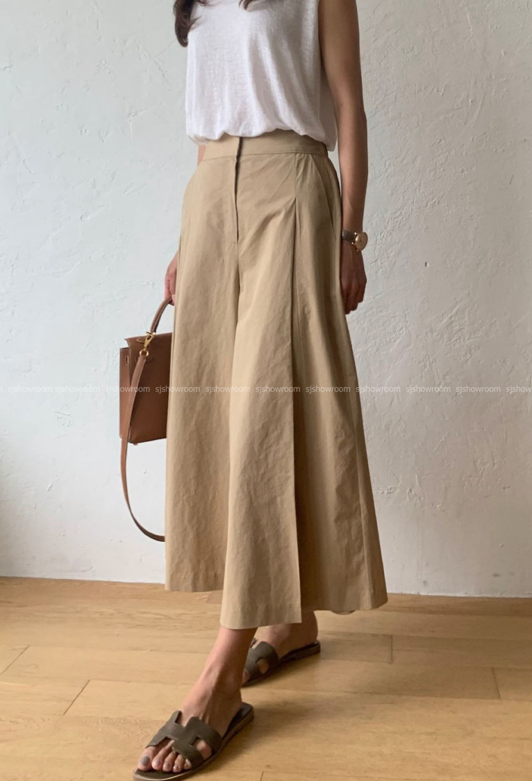 ✨🖤 [66-77초반까지 가능] [데일리템]럭키룸 핀턱 9부 쌍침 와이드팬츠 │ Luckyroom Pintuck Double Stitch Wide Pants
