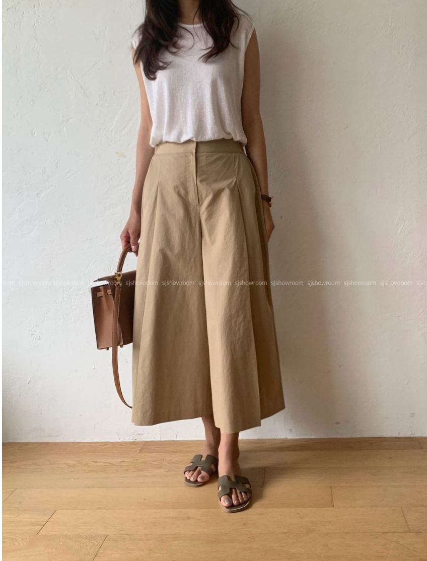 ✨🖤 [66-77초반까지 가능] [데일리템]럭키룸 핀턱 9부 쌍침 와이드팬츠 │ Luckyroom Pintuck Double Stitch Wide Pants