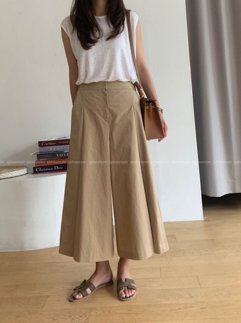 ✨🖤 [66-77초반까지 가능] [데일리템]럭키룸 핀턱 9부 쌍침 와이드팬츠 │ Luckyroom Pintuck Double Stitch Wide Pants