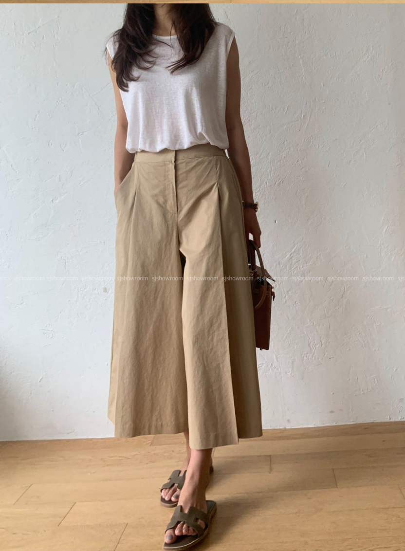 ✨🖤 [66-77초반까지 가능] [데일리템]럭키룸 핀턱 9부 쌍침 와이드팬츠 │ Luckyroom Pintuck Double Stitch Wide Pants
