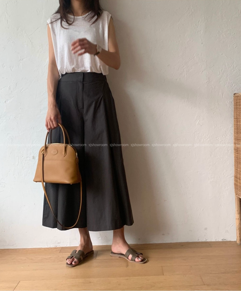 ✨🖤 [66-77초반까지 가능] [데일리템]럭키룸 핀턱 9부 쌍침 와이드팬츠 │ Luckyroom Pintuck Double Stitch Wide Pants