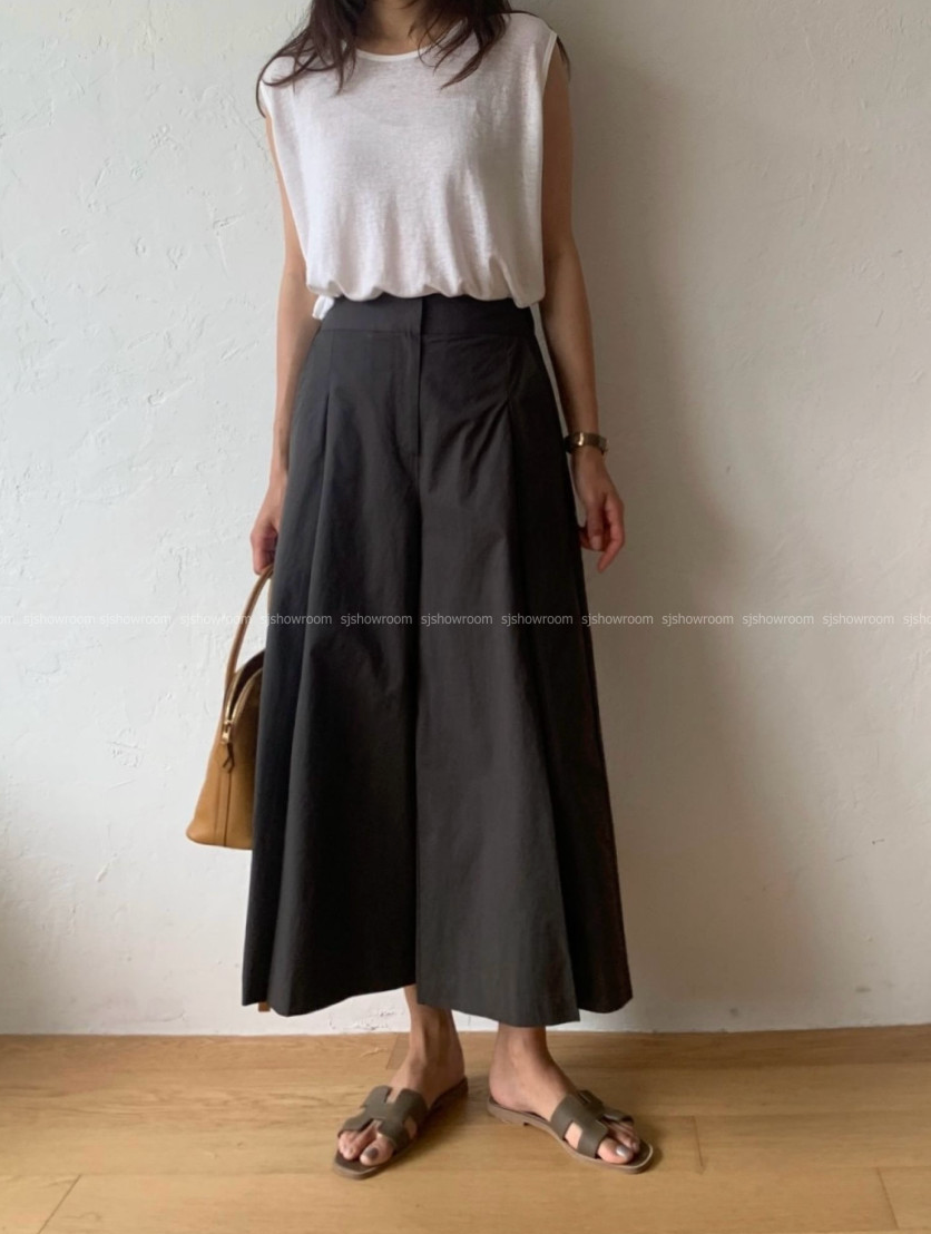 ✨🖤 [66-77초반까지 가능] [데일리템]럭키룸 핀턱 9부 쌍침 와이드팬츠 │ Luckyroom Pintuck Double Stitch Wide Pants