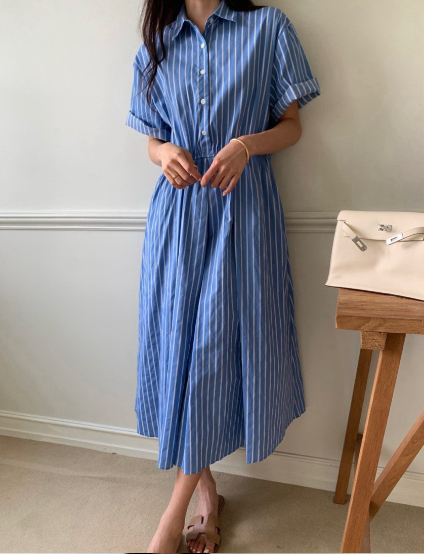 🌿👗 럭키룸 스트라이프 초이스 밴딩 원피스 │ Stripe Waist Elastic Midi Dress │ Easy Daily Feminine Dress