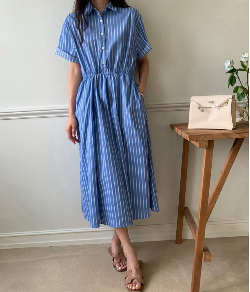 🌿👗 럭키룸 스트라이프 초이스 밴딩 원피스 │ Stripe Waist Elastic Midi Dress │ Easy Daily Feminine Dress
