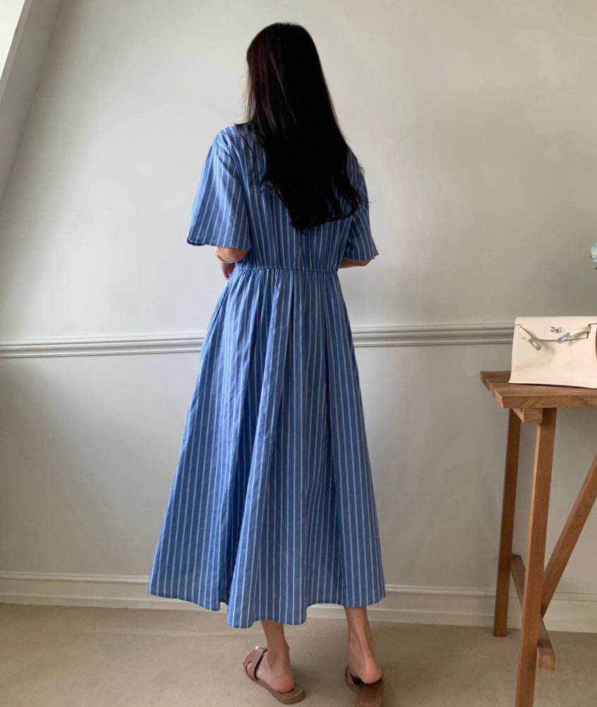 🌿👗 럭키룸 스트라이프 초이스 밴딩 원피스 │ Stripe Waist Elastic Midi Dress │ Easy Daily Feminine Dress