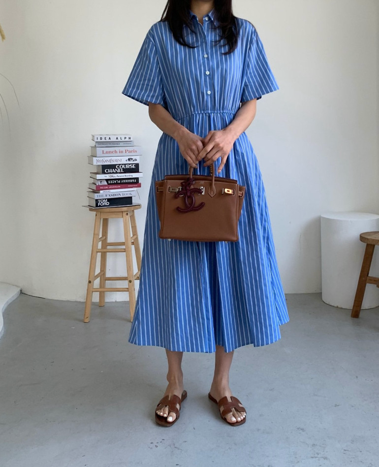🌿👗 럭키룸 스트라이프 초이스 밴딩 원피스 │ Stripe Waist Elastic Midi Dress │ Easy Daily Feminine Dress