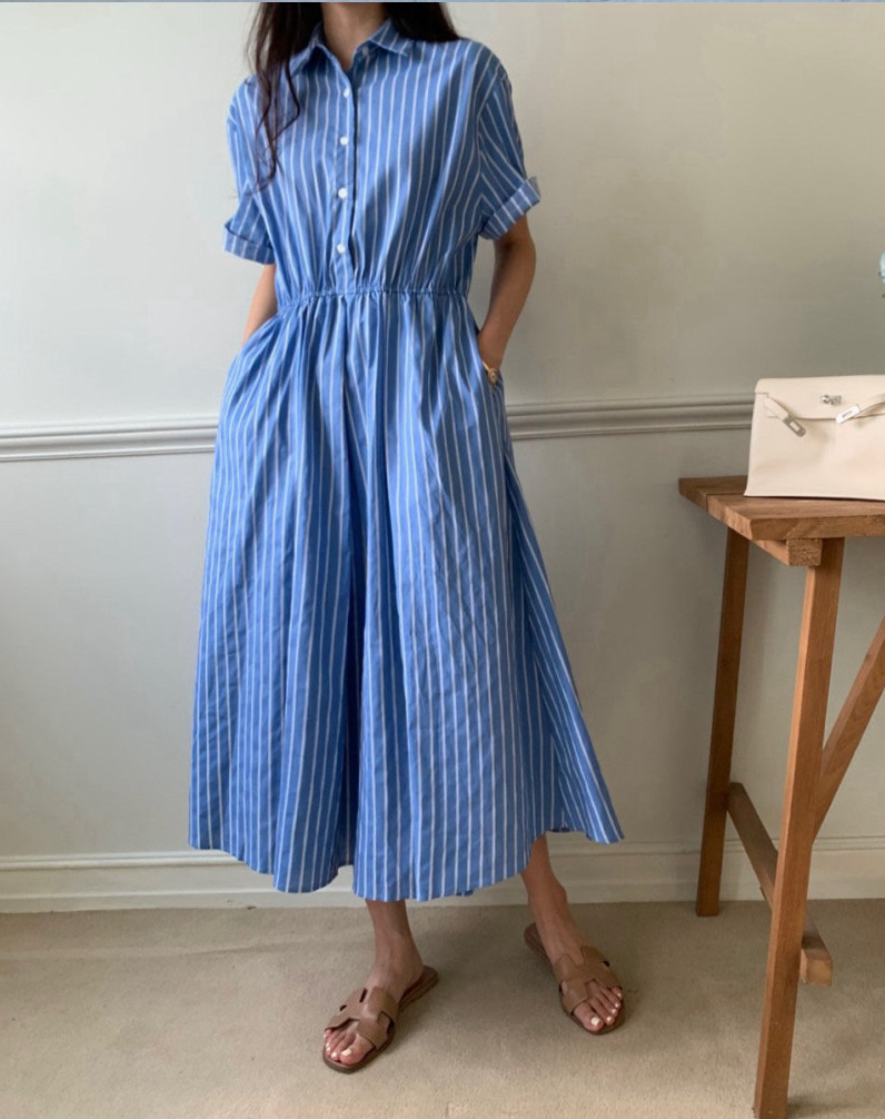 🌿👗 럭키룸 스트라이프 초이스 밴딩 원피스 │ Stripe Waist Elastic Midi Dress │ Easy Daily Feminine Dress